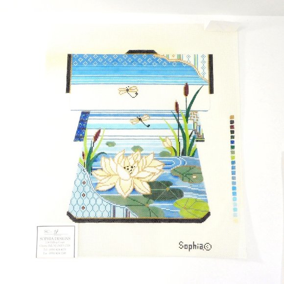 Sophia Large Water Lily Dragonfly Kimono Needlepoint Canvas Hand Painted 18ct - Picture 2 of 5